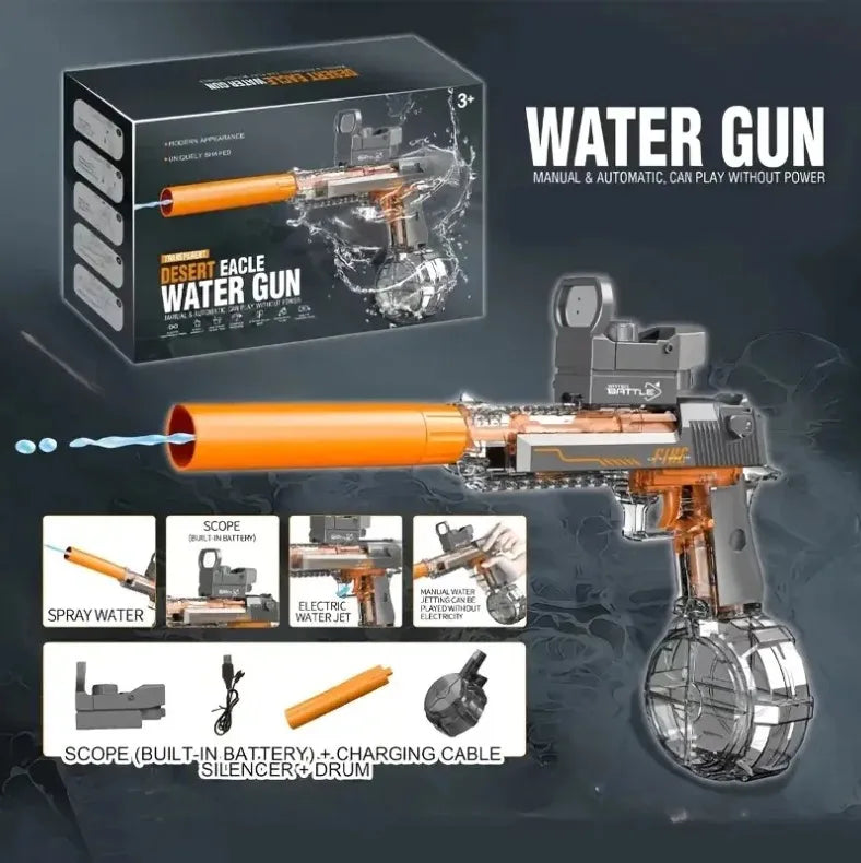 Pistola Agua Eléctrica Desert Eagle Automática: Potente, Recargable USB y Alcance 10m