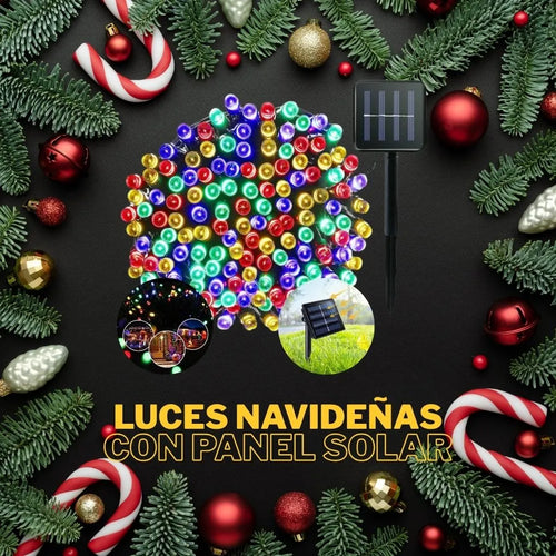 Luces Navidad Solares Exterior LED Híbridas (Solar + USB-C), IP65 Impermeable, Sensor Auto & 8 Modos