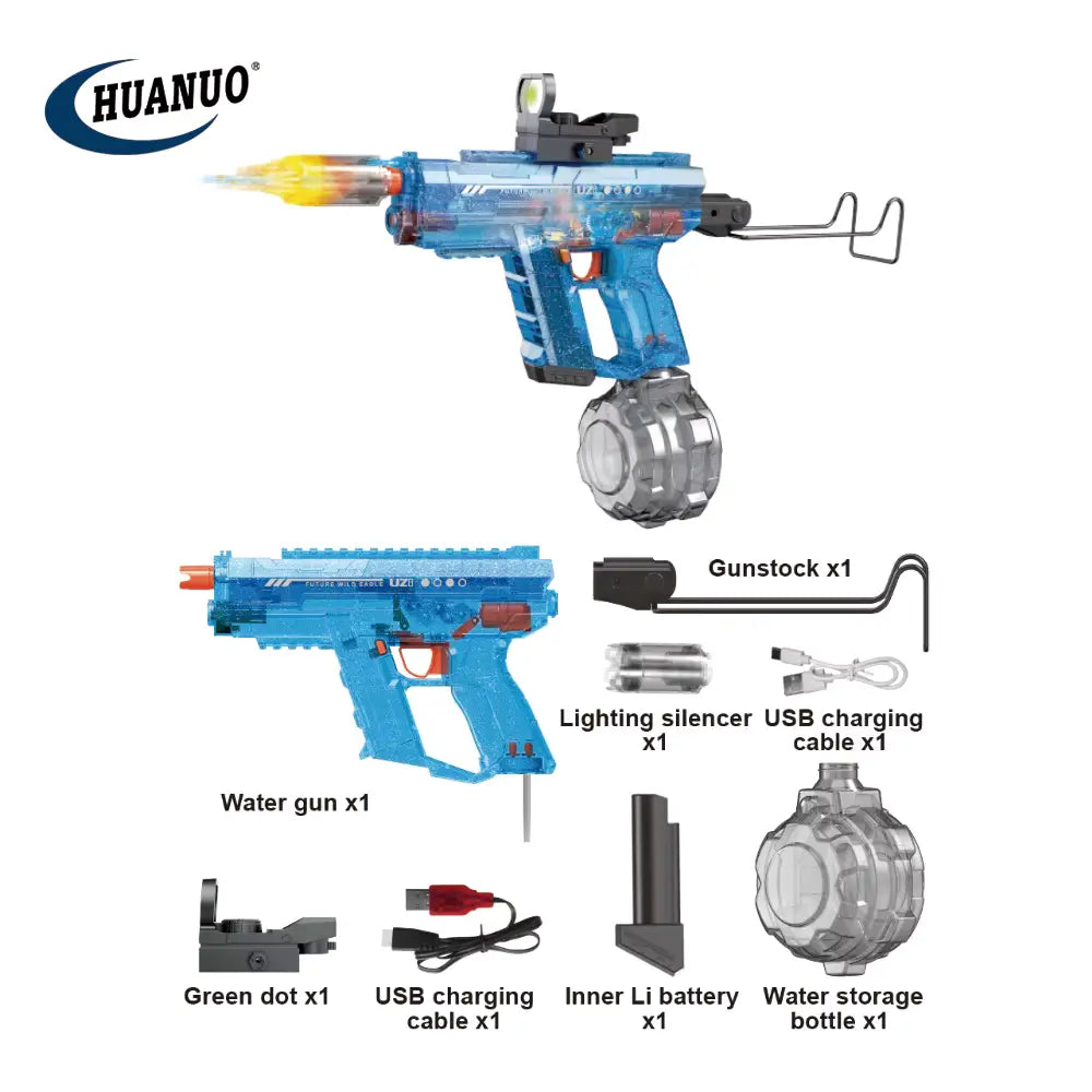 UZI Pistola Agua Eléctrica: Ráfaga Automática, Cargador Tambor y Batería Recargable