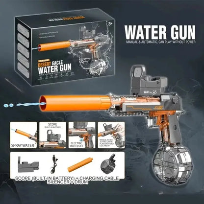 Pistola Agua Eléctrica Desert Eagle Automática: Potente, Recargable USB y Alcance 10m